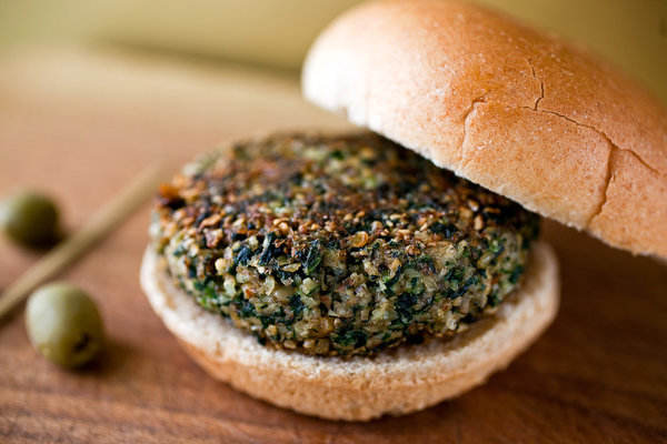 Mushroom Burgers With Almonds and Spinach