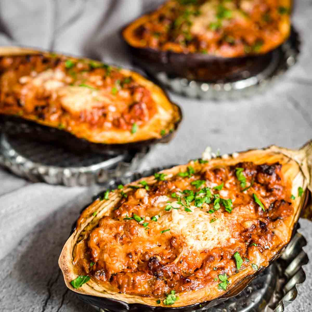 Baked Keto Stuffed Eggplant Boats - Low Carb No Carb